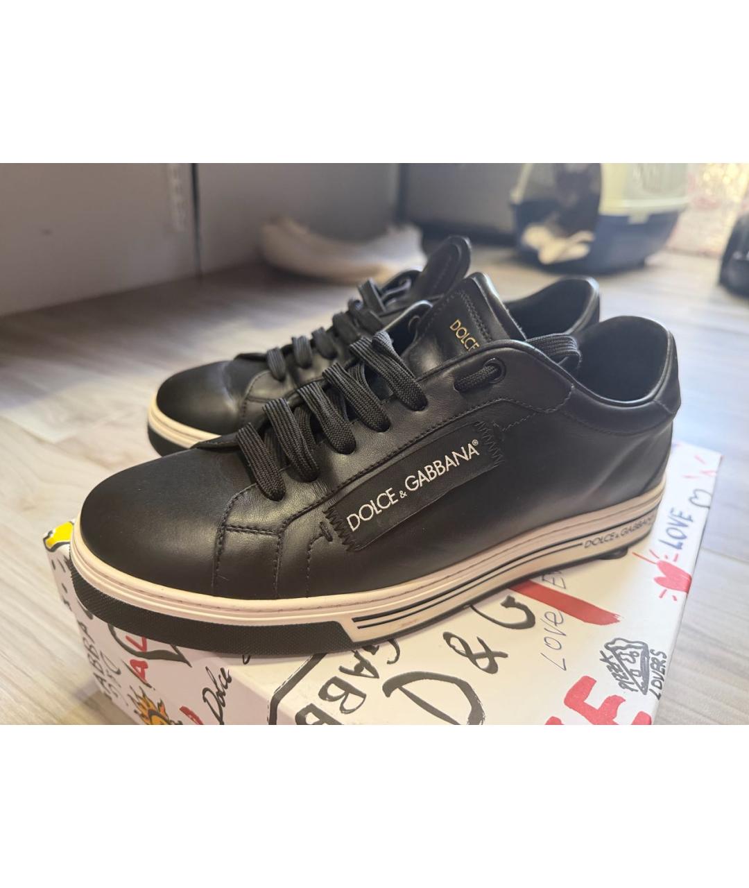 DOLCE&GABBANA Черные кожаные кеды, фото 5