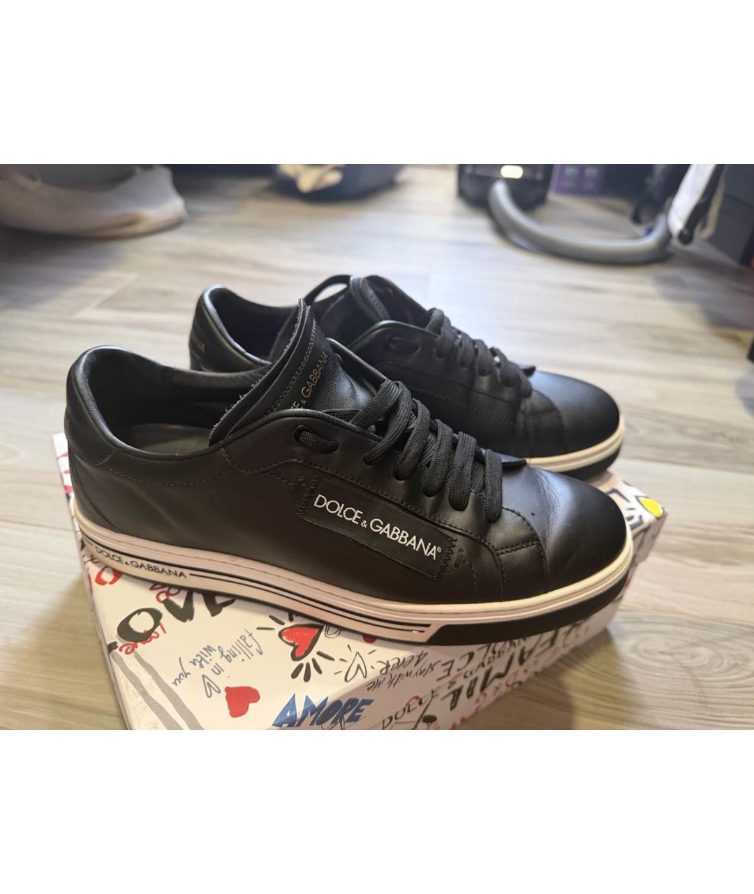 DOLCE&GABBANA Черные кожаные кеды, фото 2