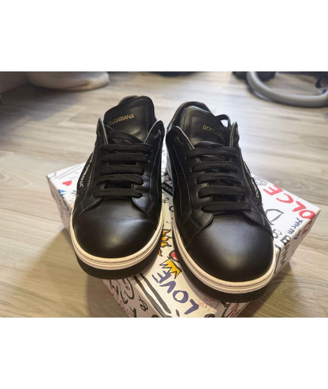 DOLCE&GABBANA Черные кожаные кеды, фото 3