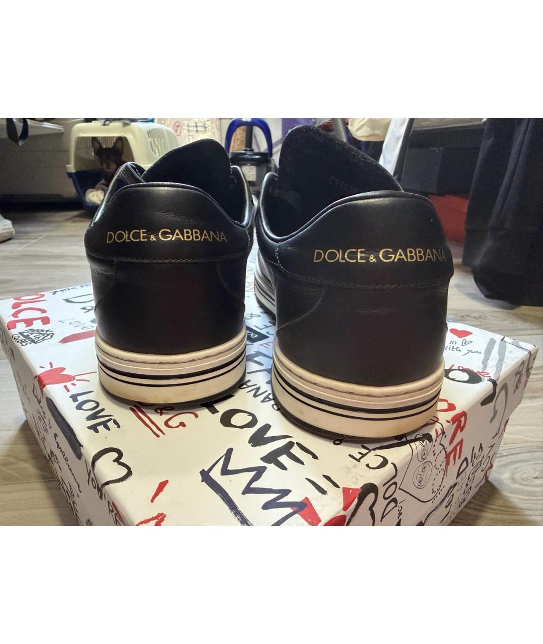 DOLCE&GABBANA Черные кожаные кеды, фото 4