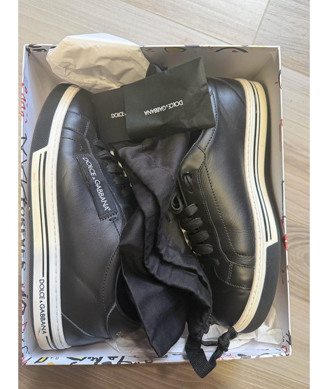 DOLCE&GABBANA Черные кожаные низкие кроссовки / кеды, фото 3