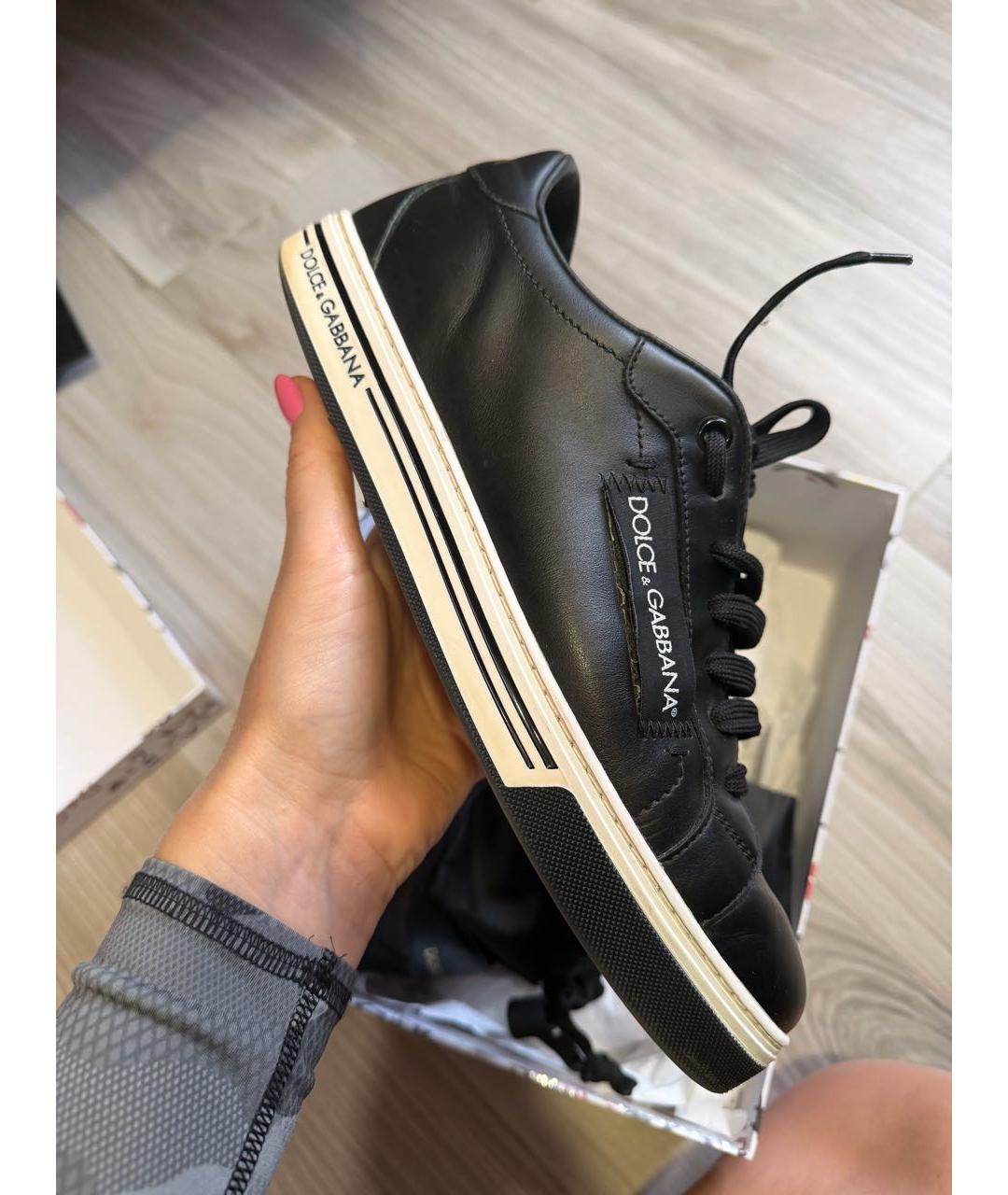 DOLCE&GABBANA Черные кожаные низкие кроссовки / кеды, фото 6