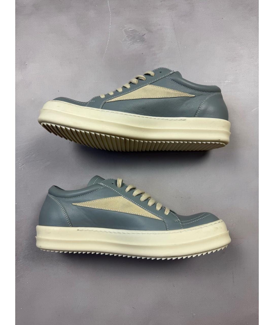 RICK OWENS Голубые кожаные низкие кроссовки / кеды, фото 6