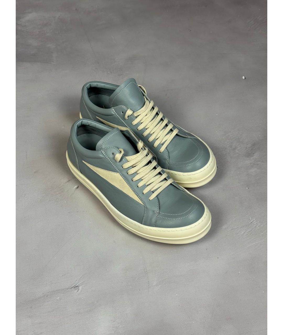 RICK OWENS Голубые кожаные низкие кроссовки / кеды, фото 2