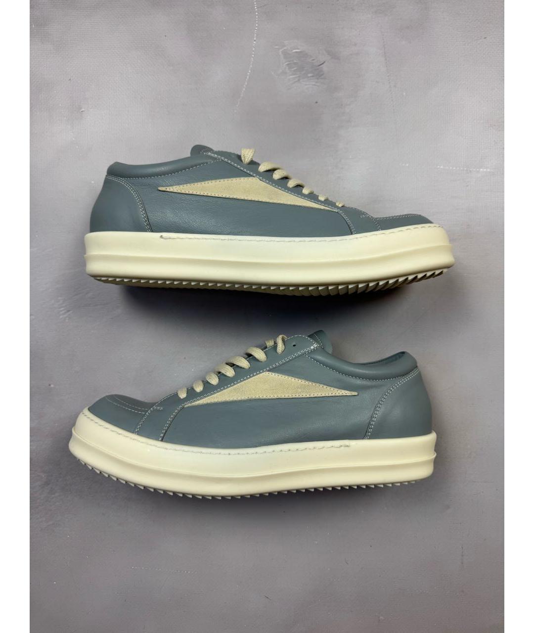 RICK OWENS Голубые кожаные низкие кроссовки / кеды, фото 5