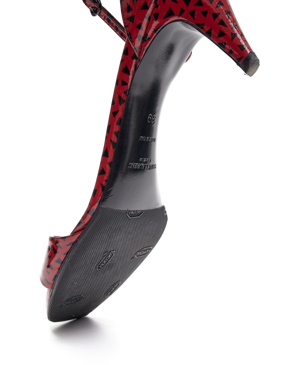 SAINT LAURENT Красные кожаные босоножки, фото 5