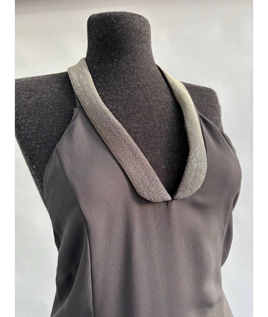 BRUNELLO CUCINELLI Антрацитовое шелковое повседневное платье, фото 5