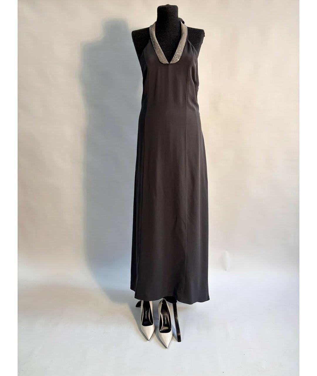 BRUNELLO CUCINELLI Антрацитовое шелковое повседневное платье, фото 6