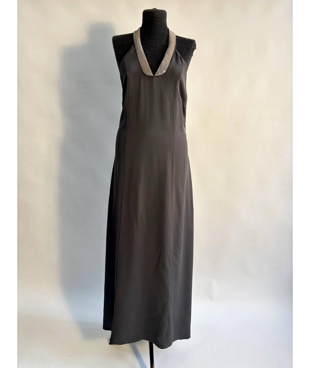 BRUNELLO CUCINELLI Антрацитовое шелковое повседневное платье, фото 9