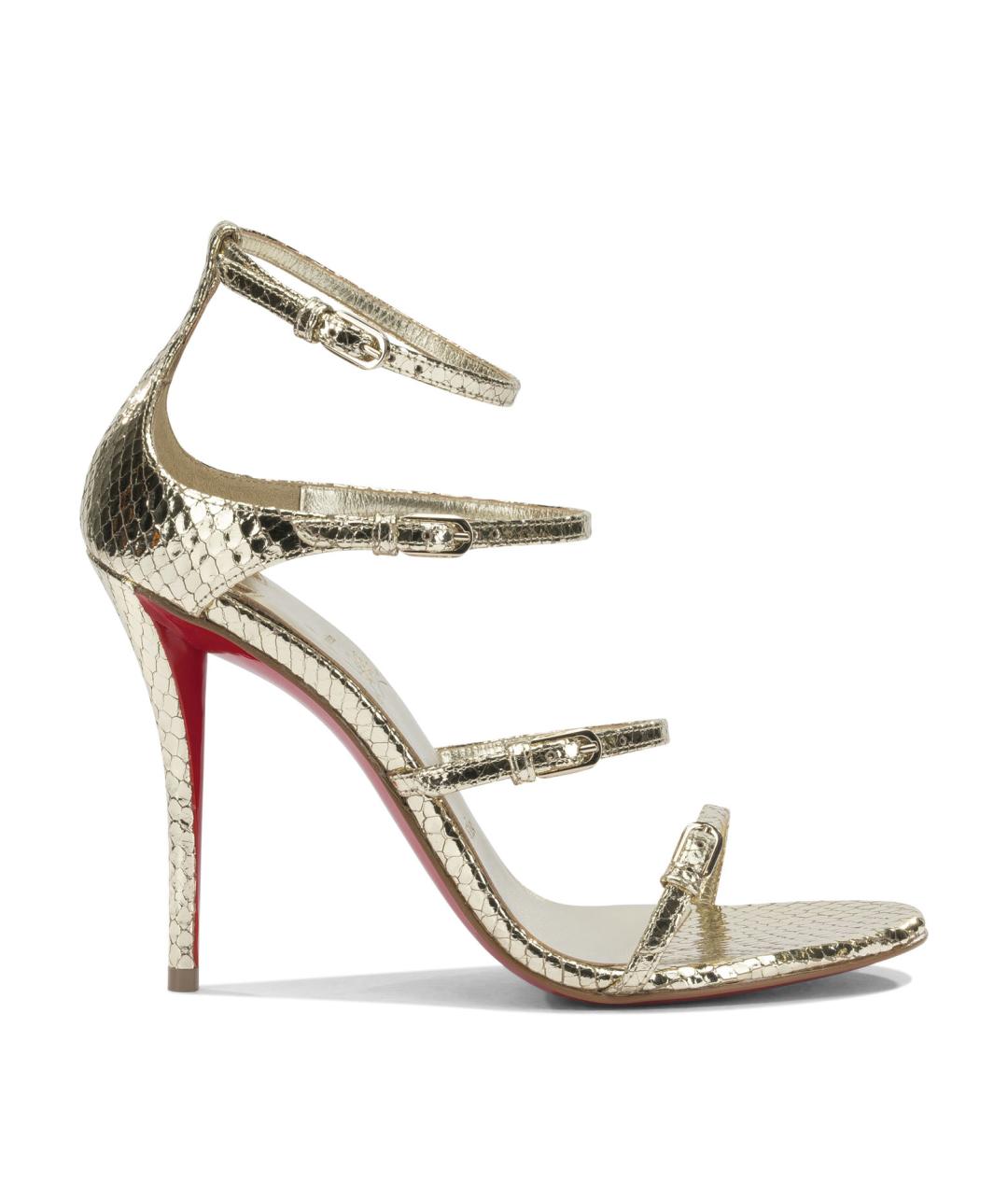 CHRISTIAN LOUBOUTIN Золотые босоножки из экзотической кожи, фото 1