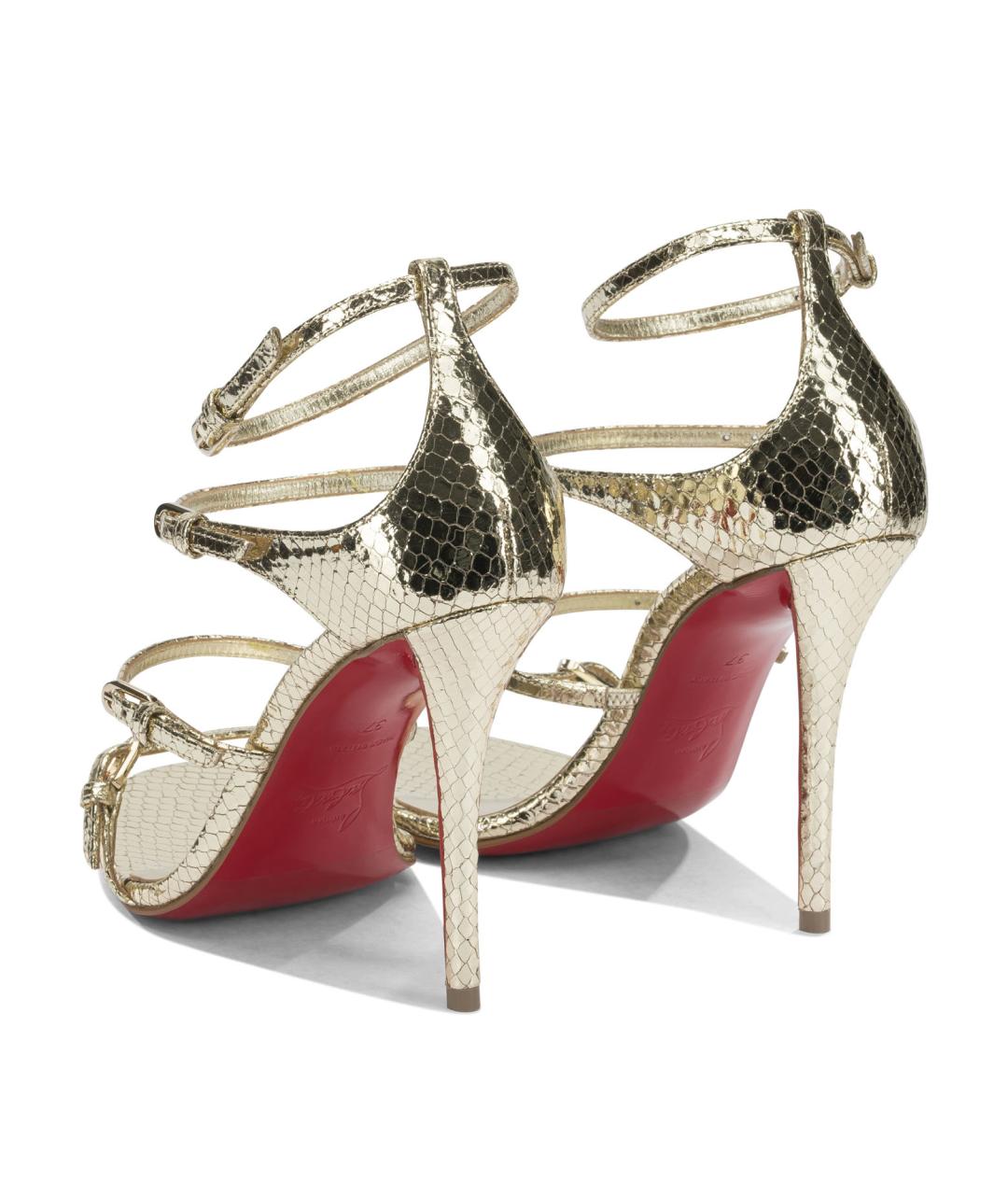CHRISTIAN LOUBOUTIN Золотые босоножки из экзотической кожи, фото 4
