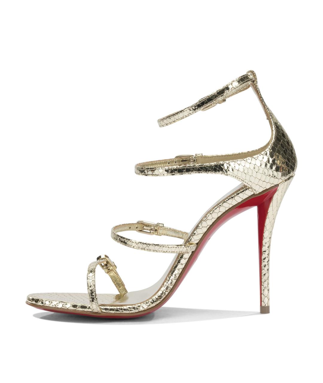 CHRISTIAN LOUBOUTIN Золотые босоножки из экзотической кожи, фото 3