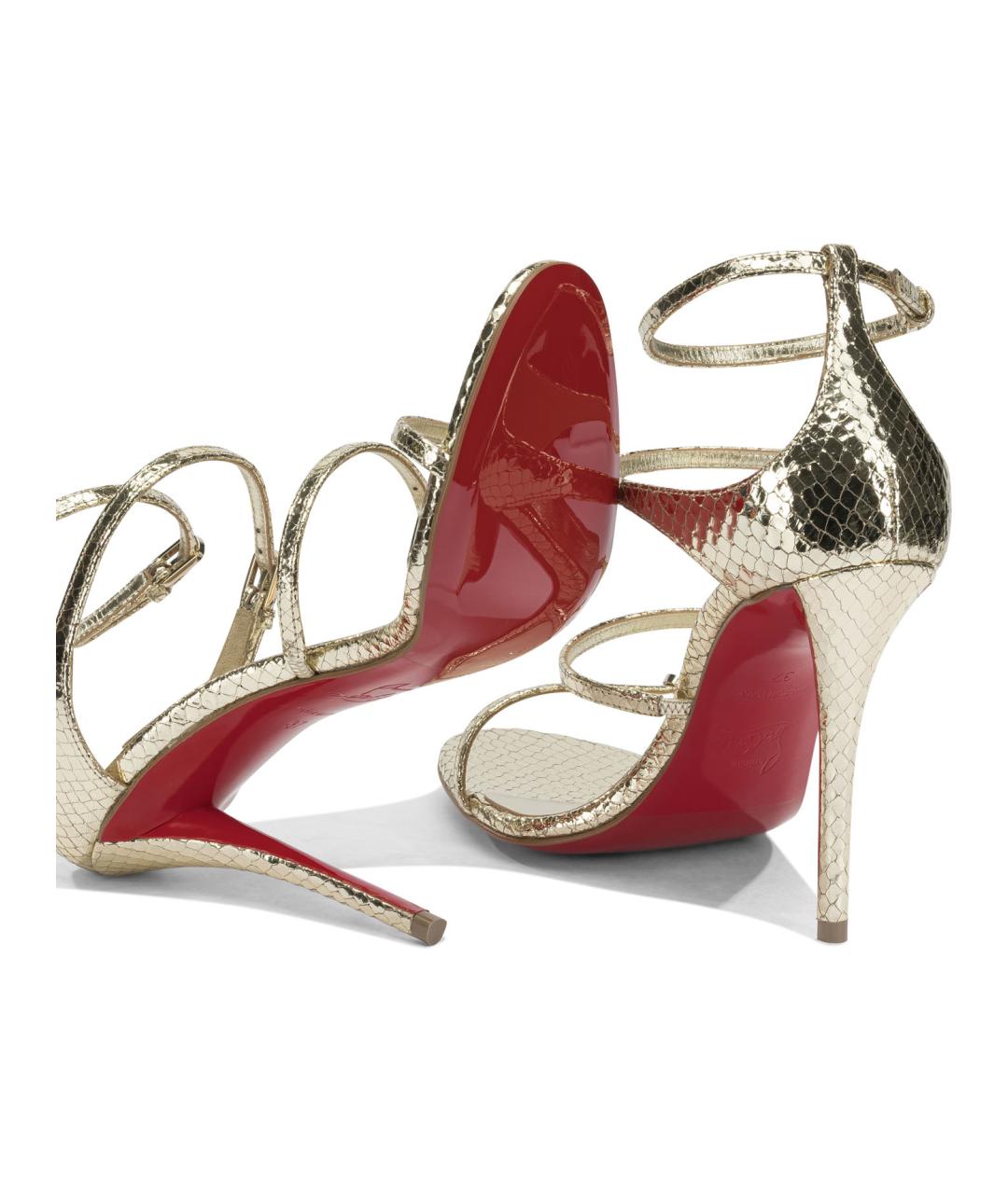 CHRISTIAN LOUBOUTIN Золотые босоножки из экзотической кожи, фото 5
