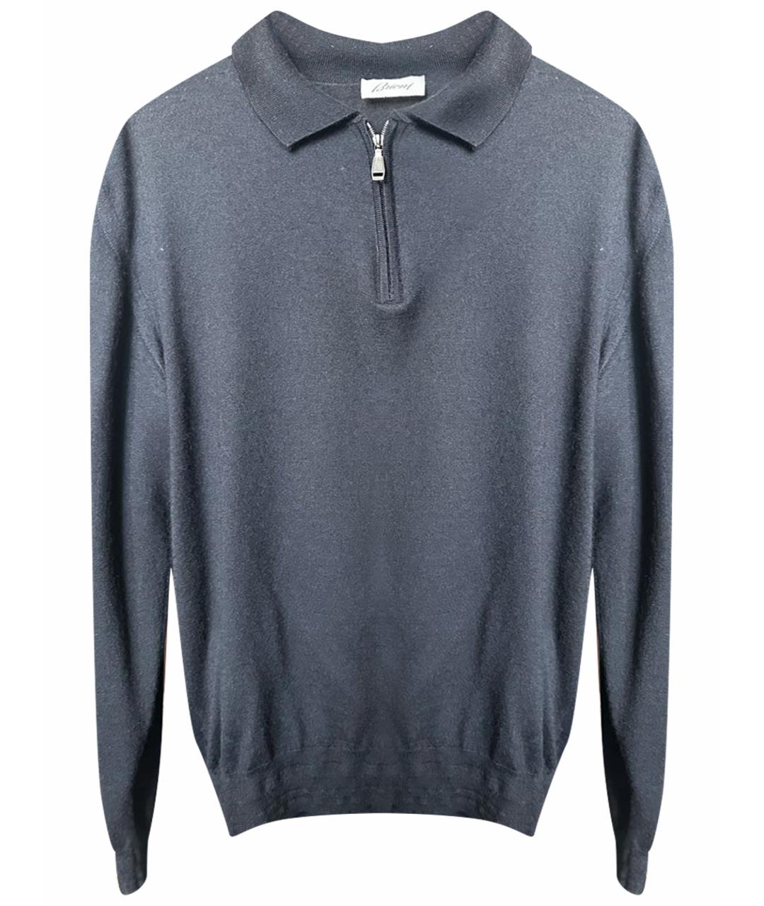 BRIONI Темно-синее хлопковое поло с длинным рукавом, фото 1