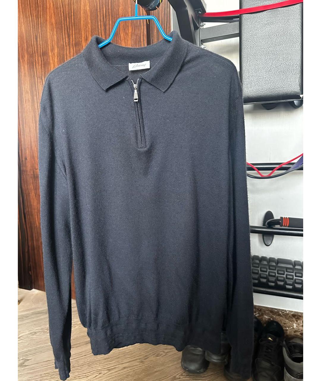 BRIONI Темно-синее хлопковое поло с длинным рукавом, фото 4