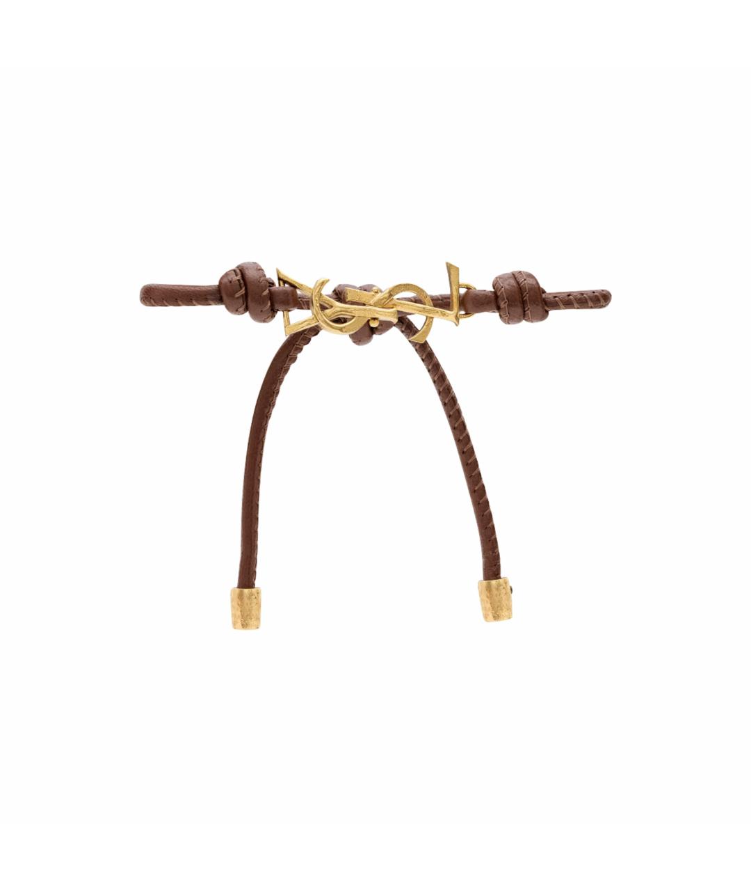 SAINT LAURENT Коричневый кожаный браслет, фото 1