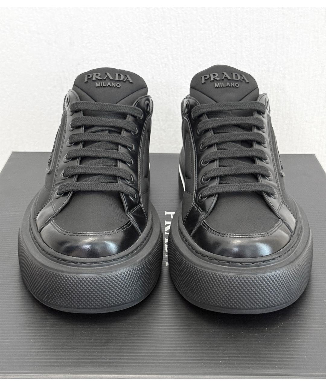 PRADA Черные кожаные низкие кроссовки / кеды, фото 3