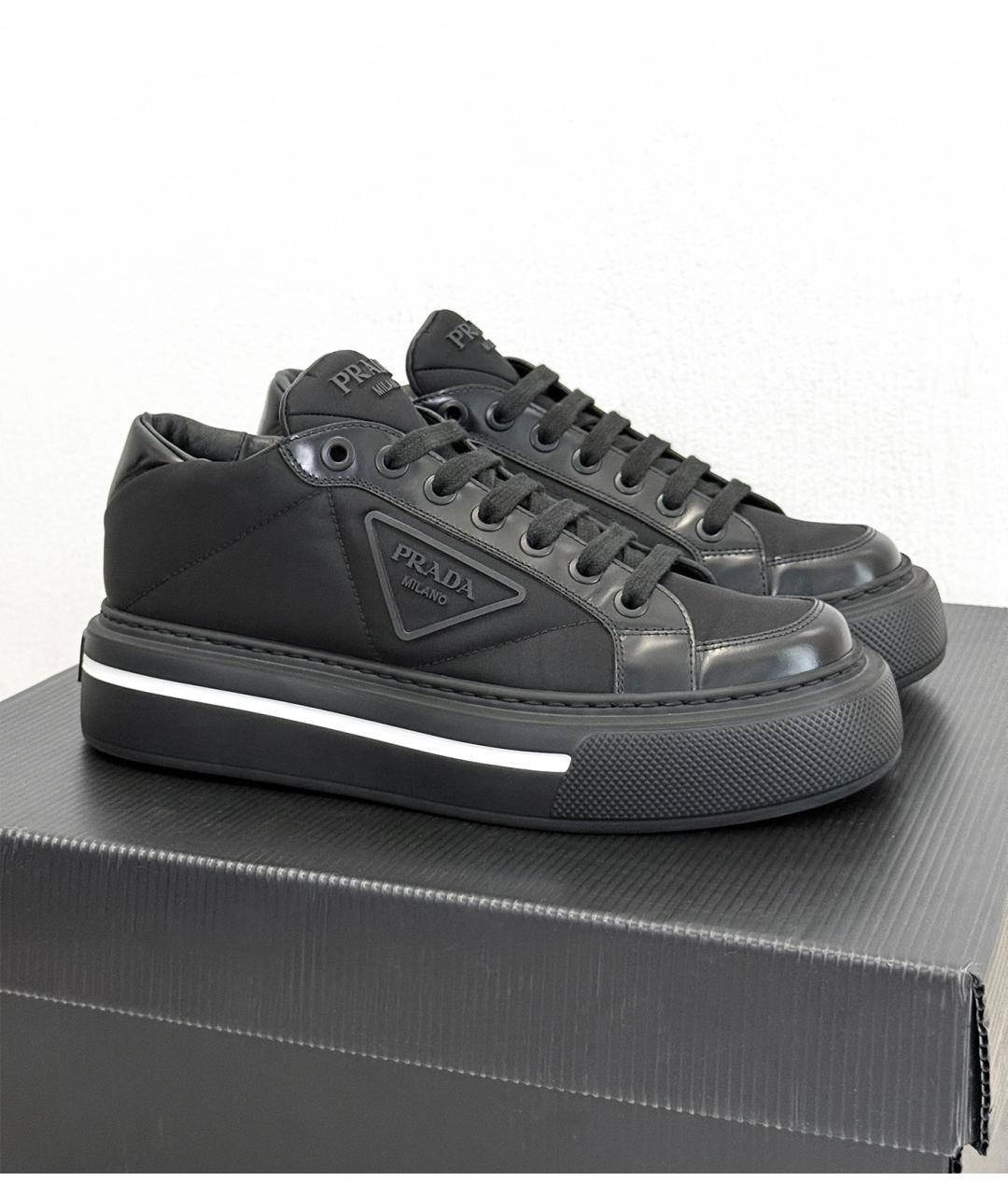 PRADA Черные кожаные низкие кроссовки / кеды, фото 2