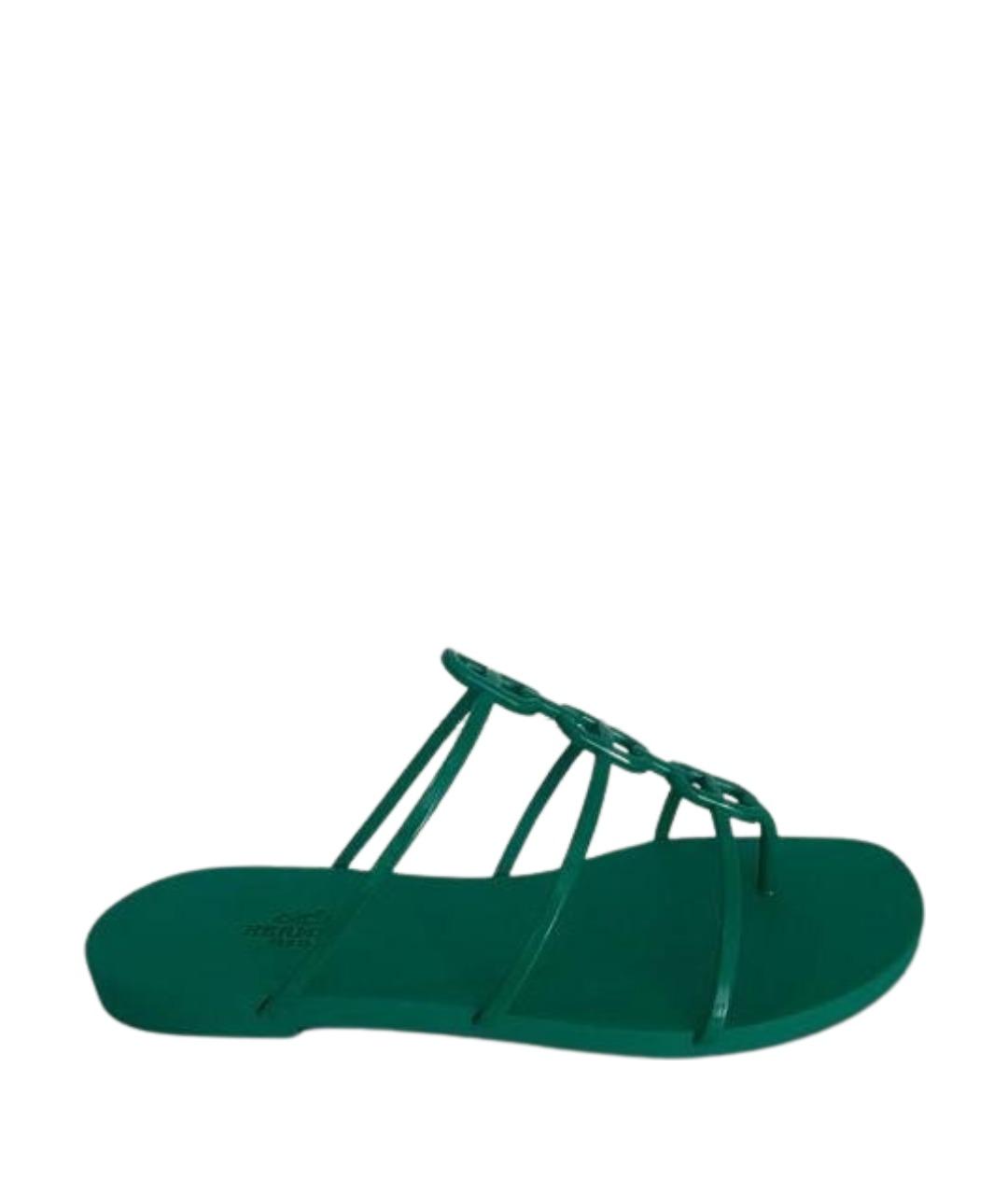 HERMES Бирюзовые резиновые сандалии, фото 1