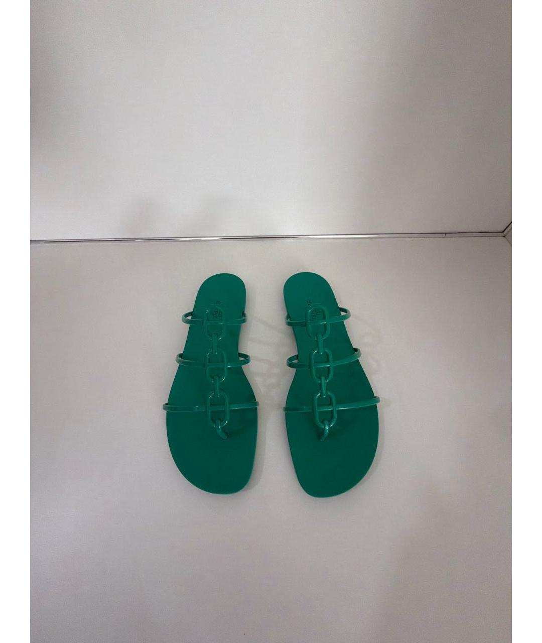 HERMES Бирюзовые резиновые сандалии, фото 2