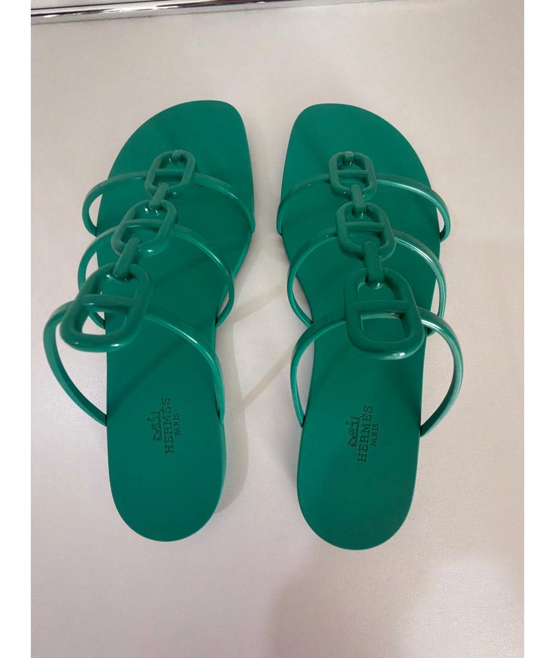 HERMES Бирюзовые резиновые сандалии, фото 5