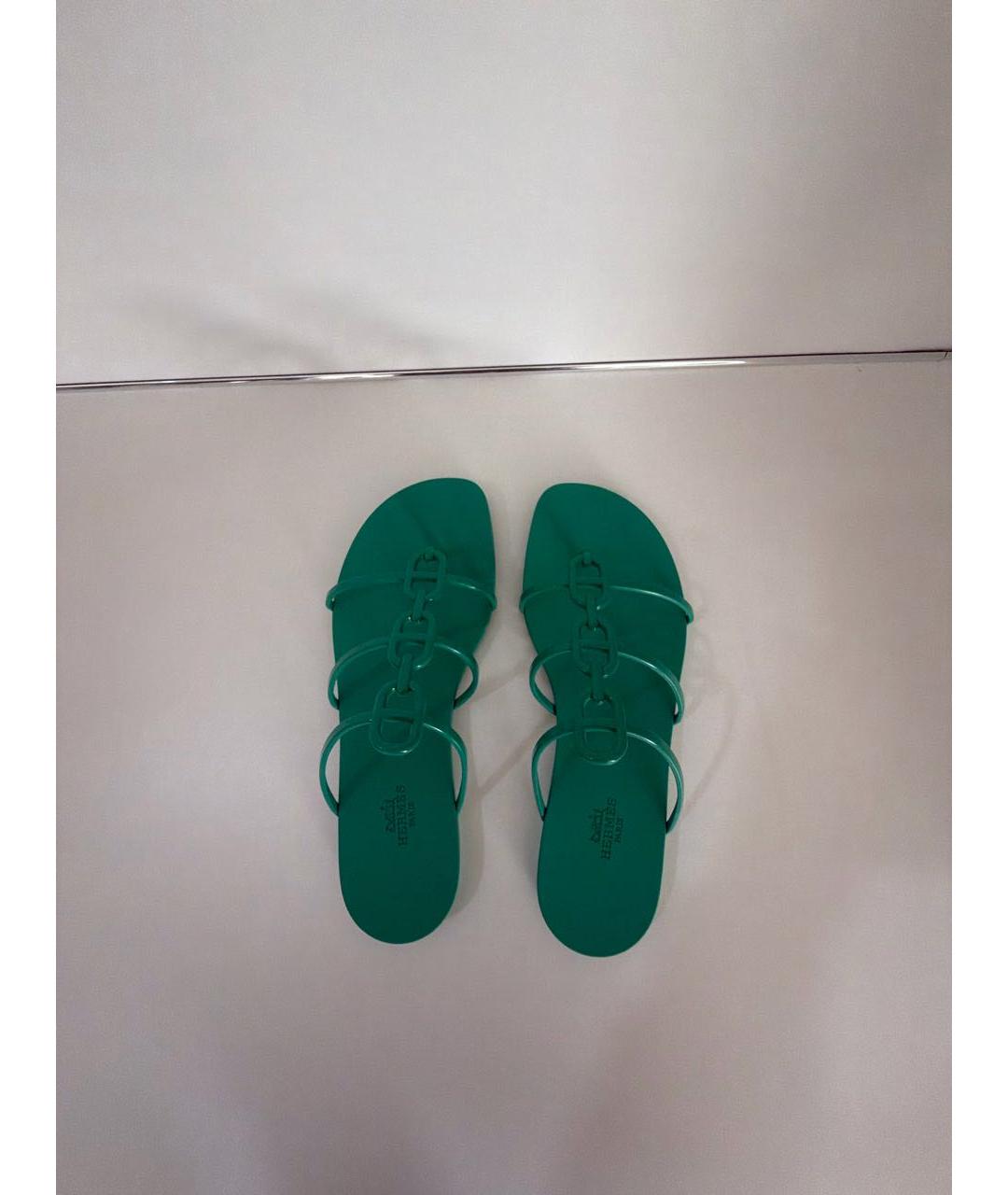 HERMES Бирюзовые резиновые сандалии, фото 3
