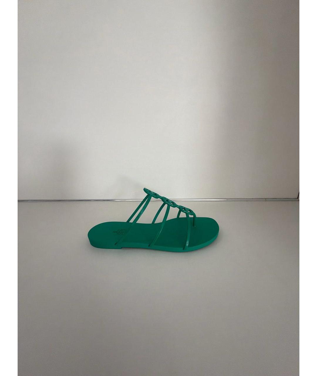 HERMES Бирюзовые резиновые сандалии, фото 8