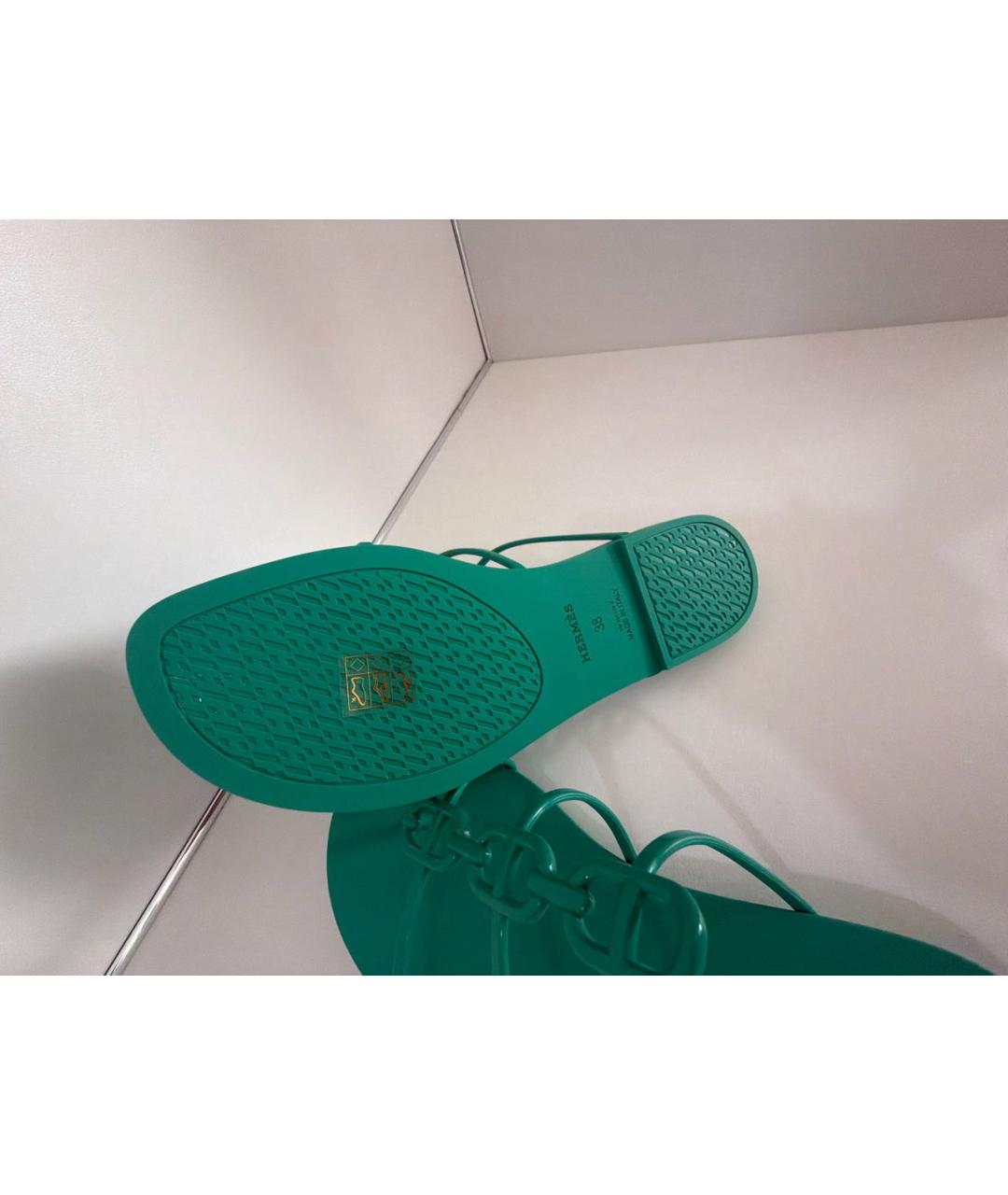 HERMES Бирюзовые резиновые сандалии, фото 6
