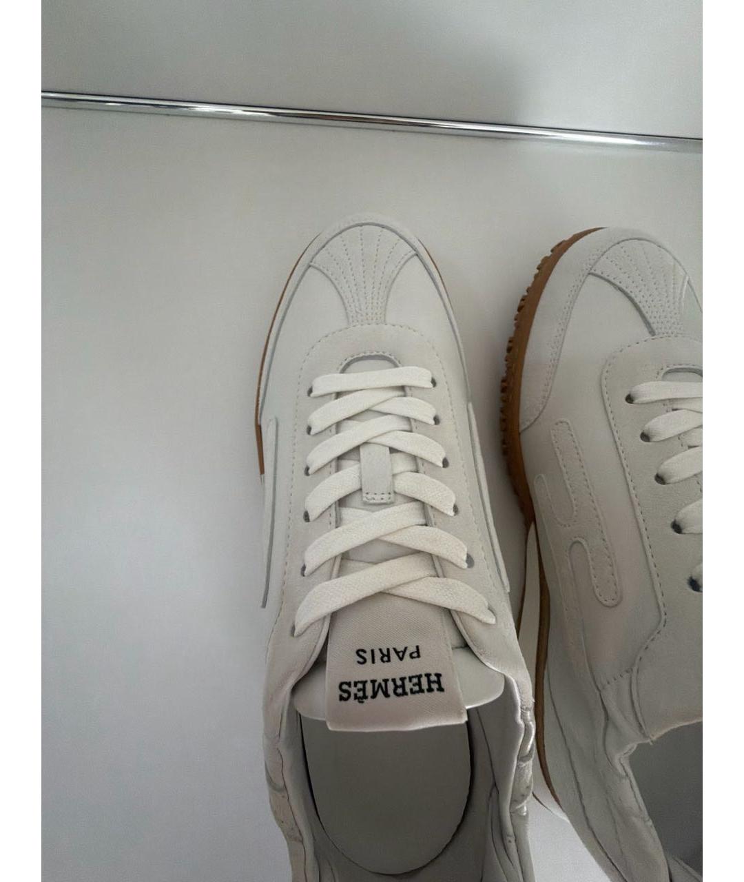 HERMES Белые кожаные кроссовки, фото 5