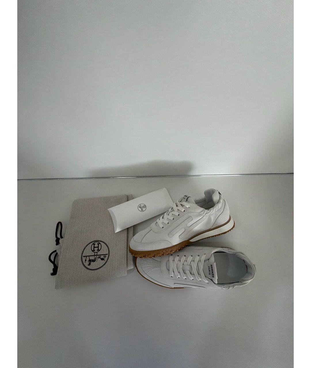 HERMES Белые кожаные кроссовки, фото 7