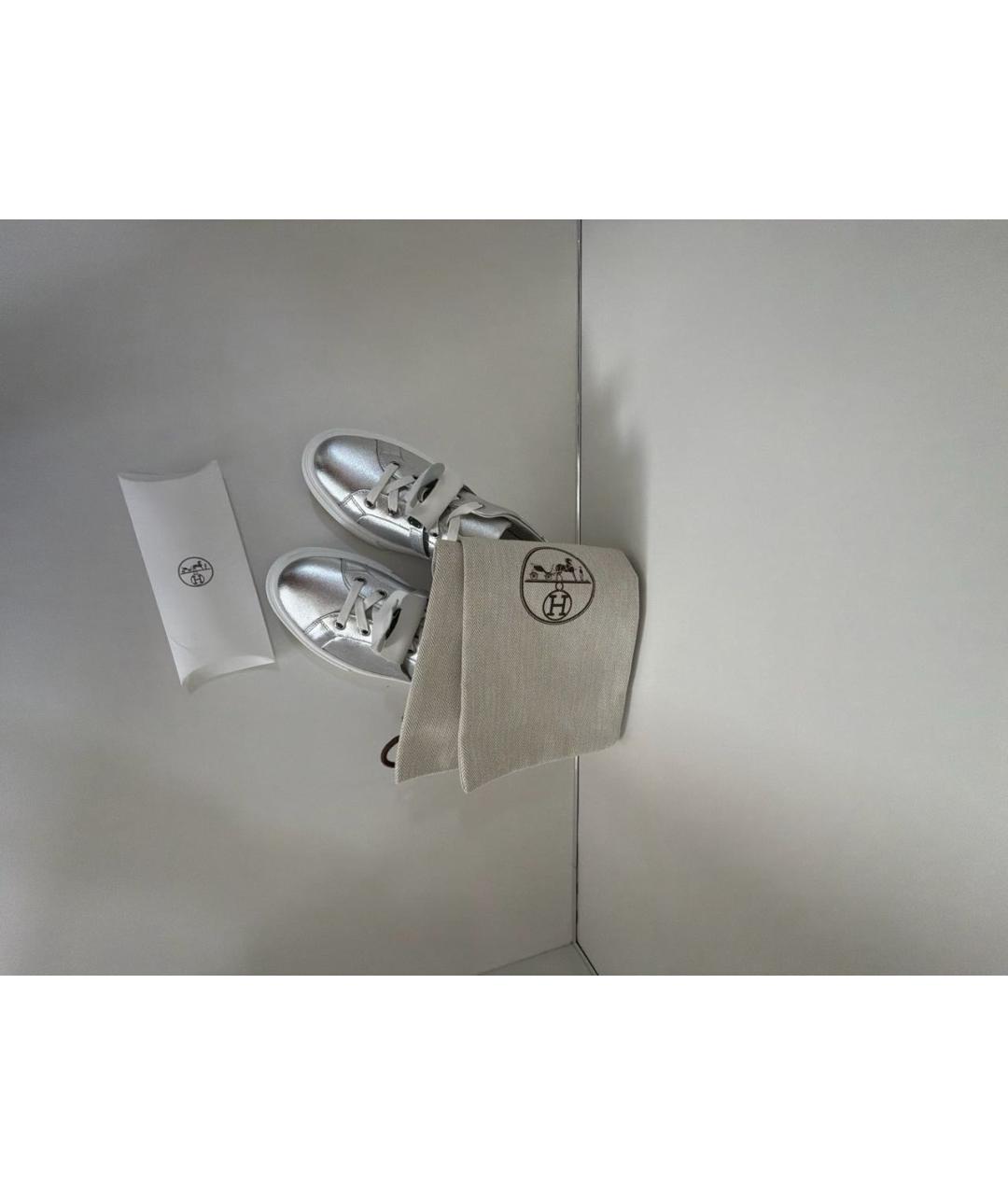 HERMES Серебряные кожаные кроссовки, фото 7