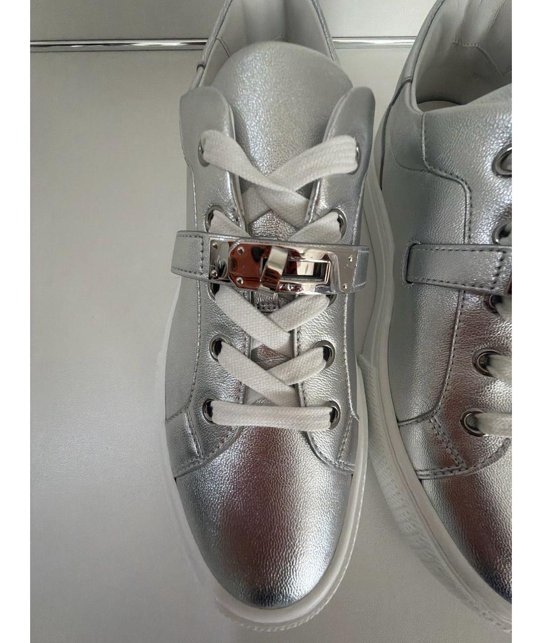 HERMES Серебряные кожаные кроссовки, фото 5