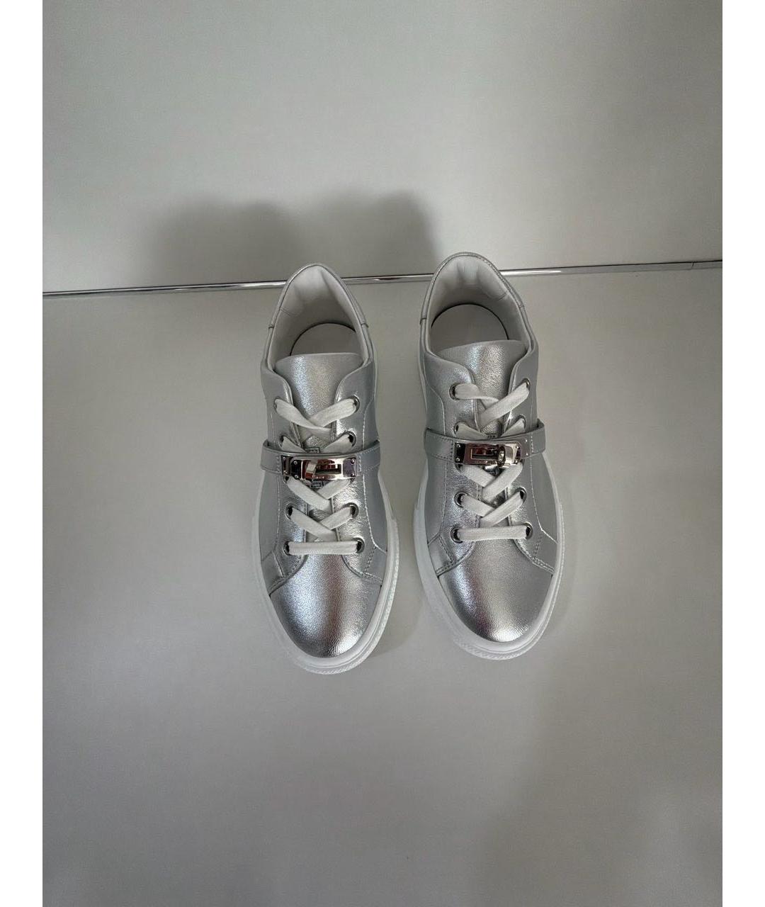 HERMES Серебряные кожаные кроссовки, фото 2