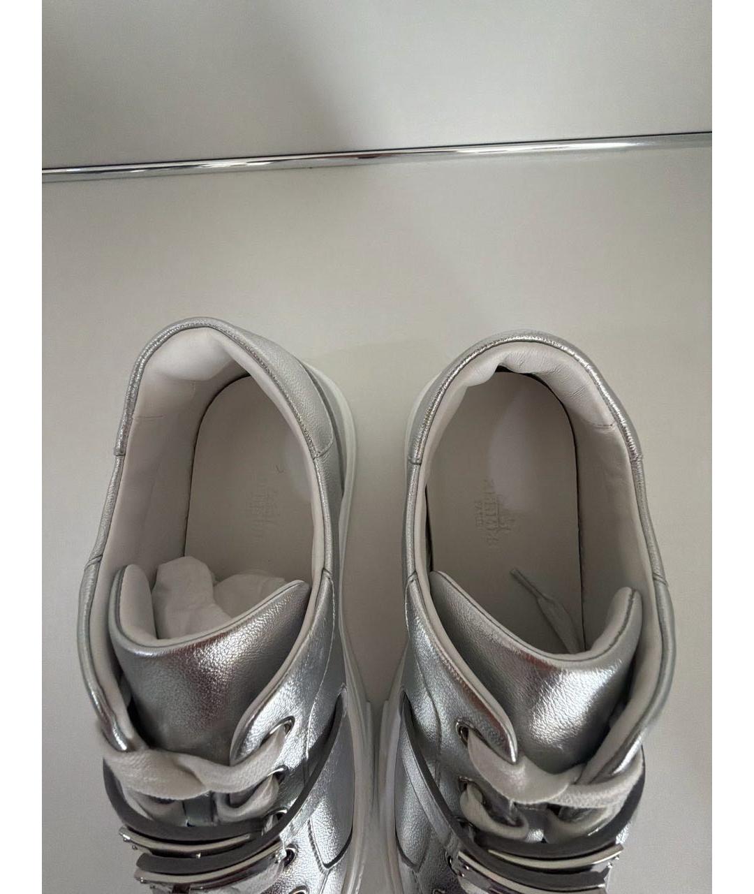 HERMES Серебряные кожаные кроссовки, фото 6
