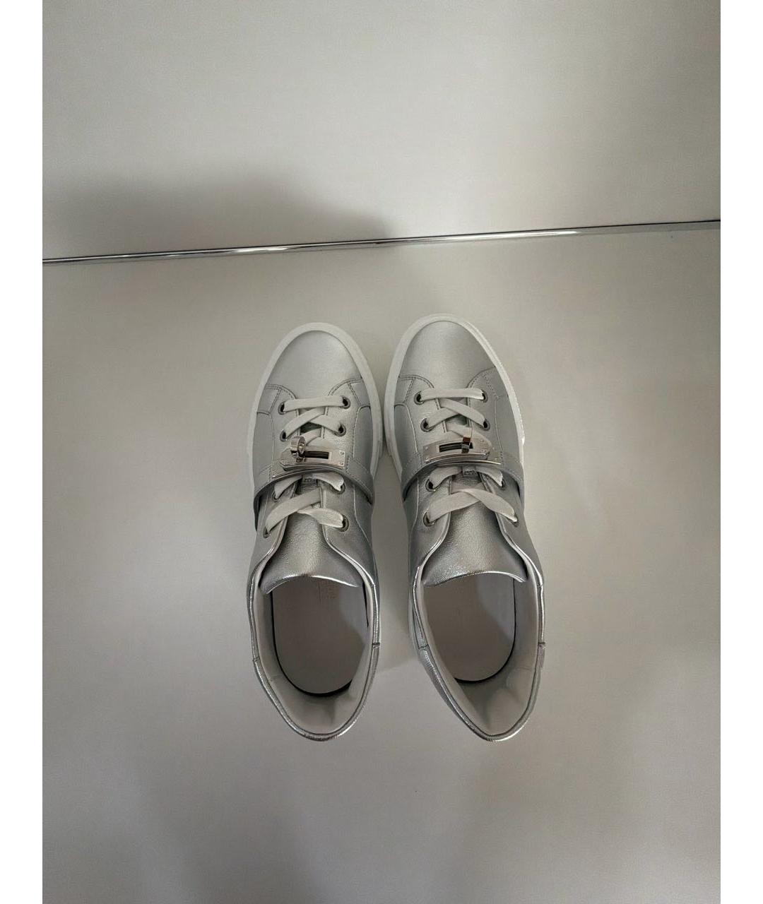 HERMES Серебряные кожаные кроссовки, фото 3