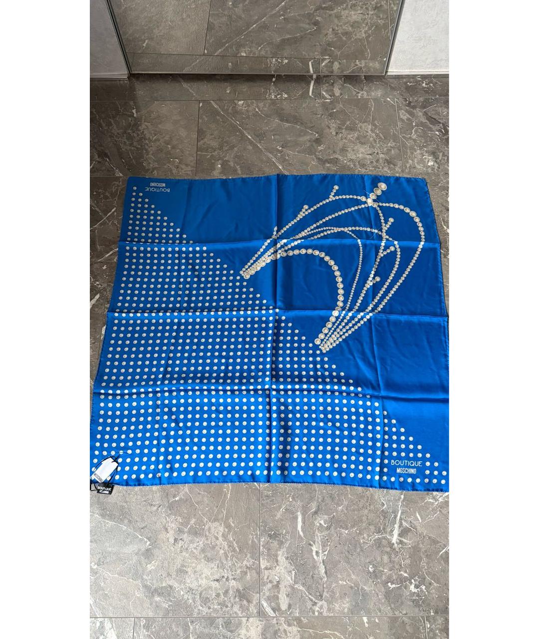 BOUTIQUE MOSCHINO Синий шелковый платок, фото 2