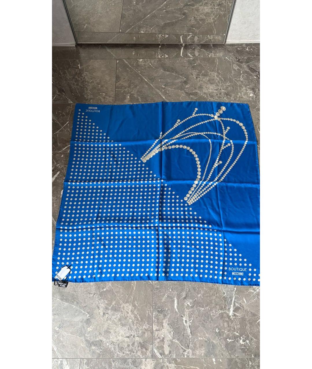 BOUTIQUE MOSCHINO Синий шелковый платок, фото 9