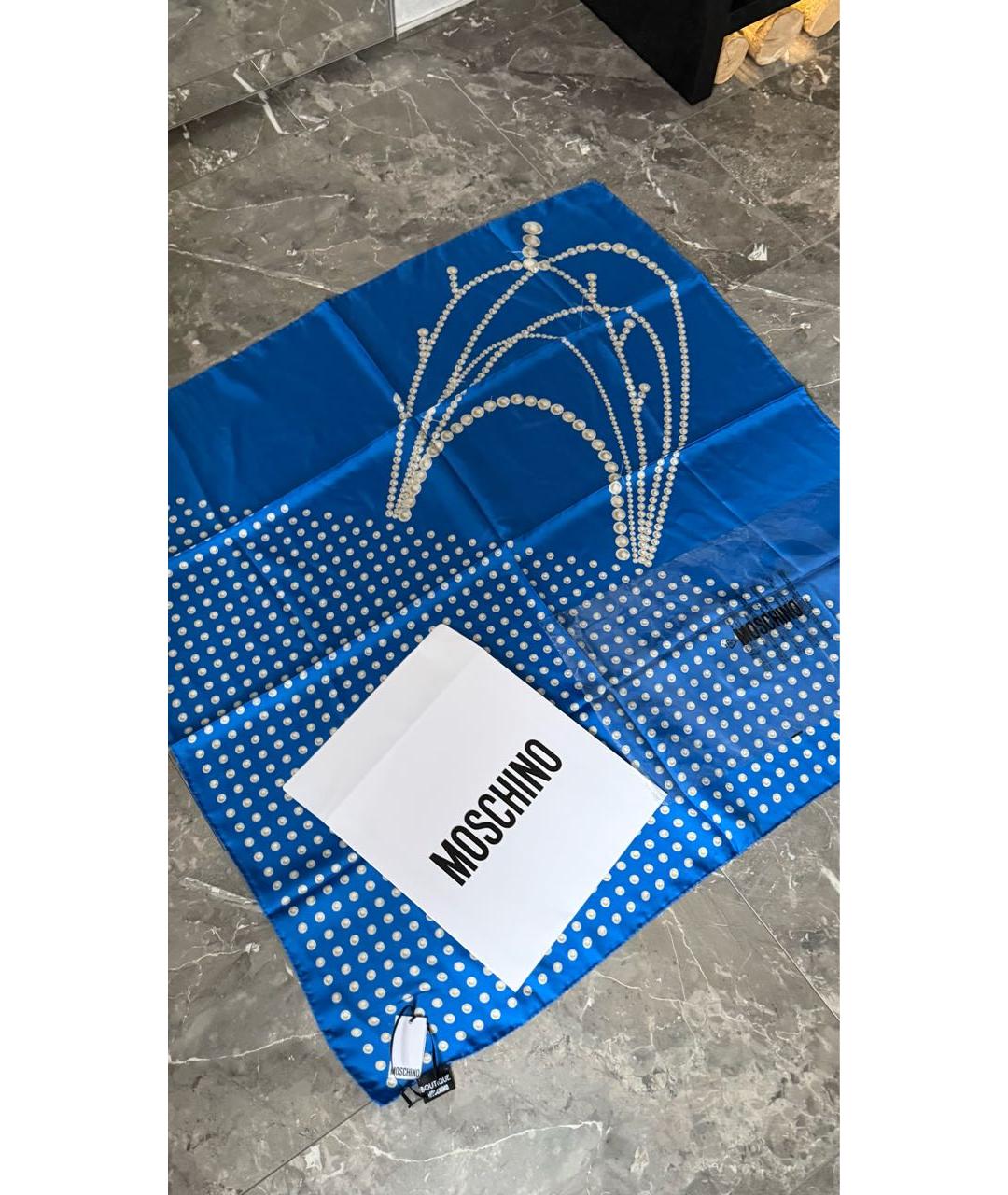 BOUTIQUE MOSCHINO Синий шелковый платок, фото 6