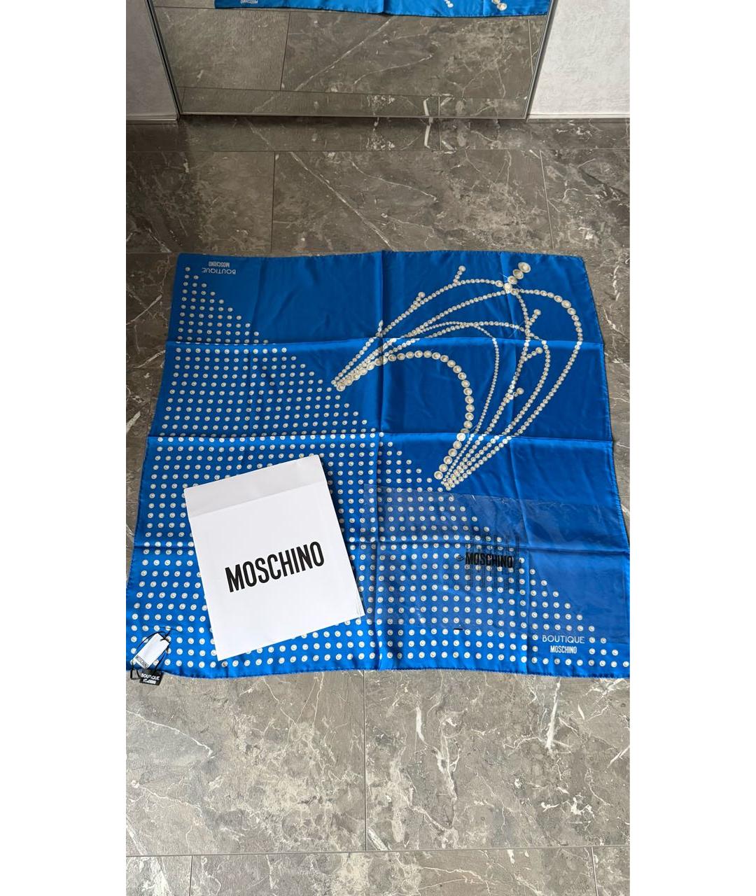 BOUTIQUE MOSCHINO Синий шелковый платок, фото 5