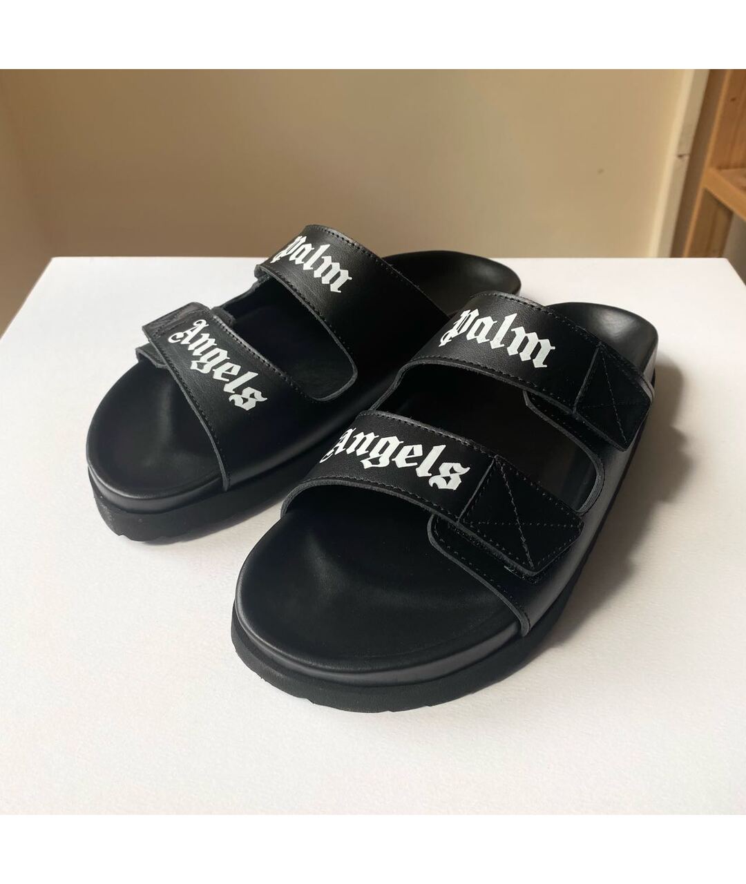 PALM ANGELS Черные кожаные шлепанцы, фото 4