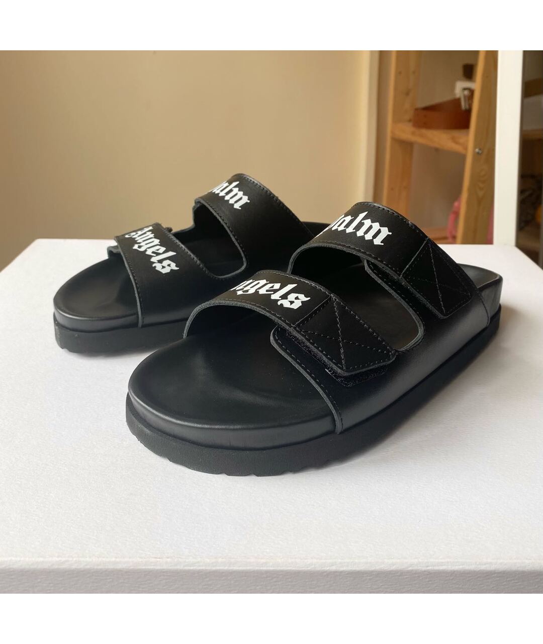 PALM ANGELS Черные кожаные шлепанцы, фото 2