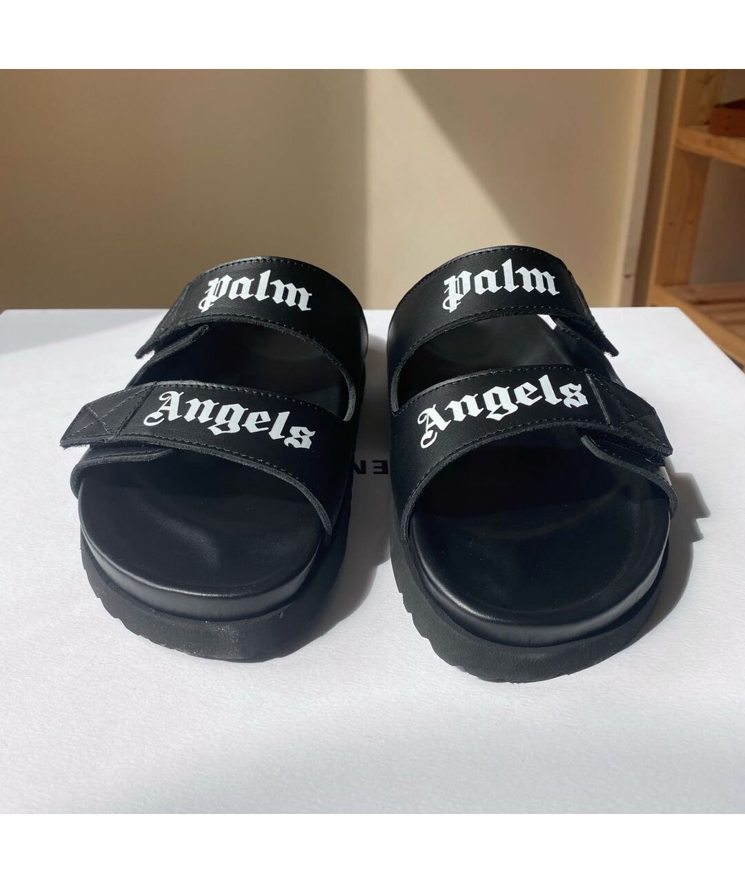 PALM ANGELS Черные кожаные шлепанцы, фото 3
