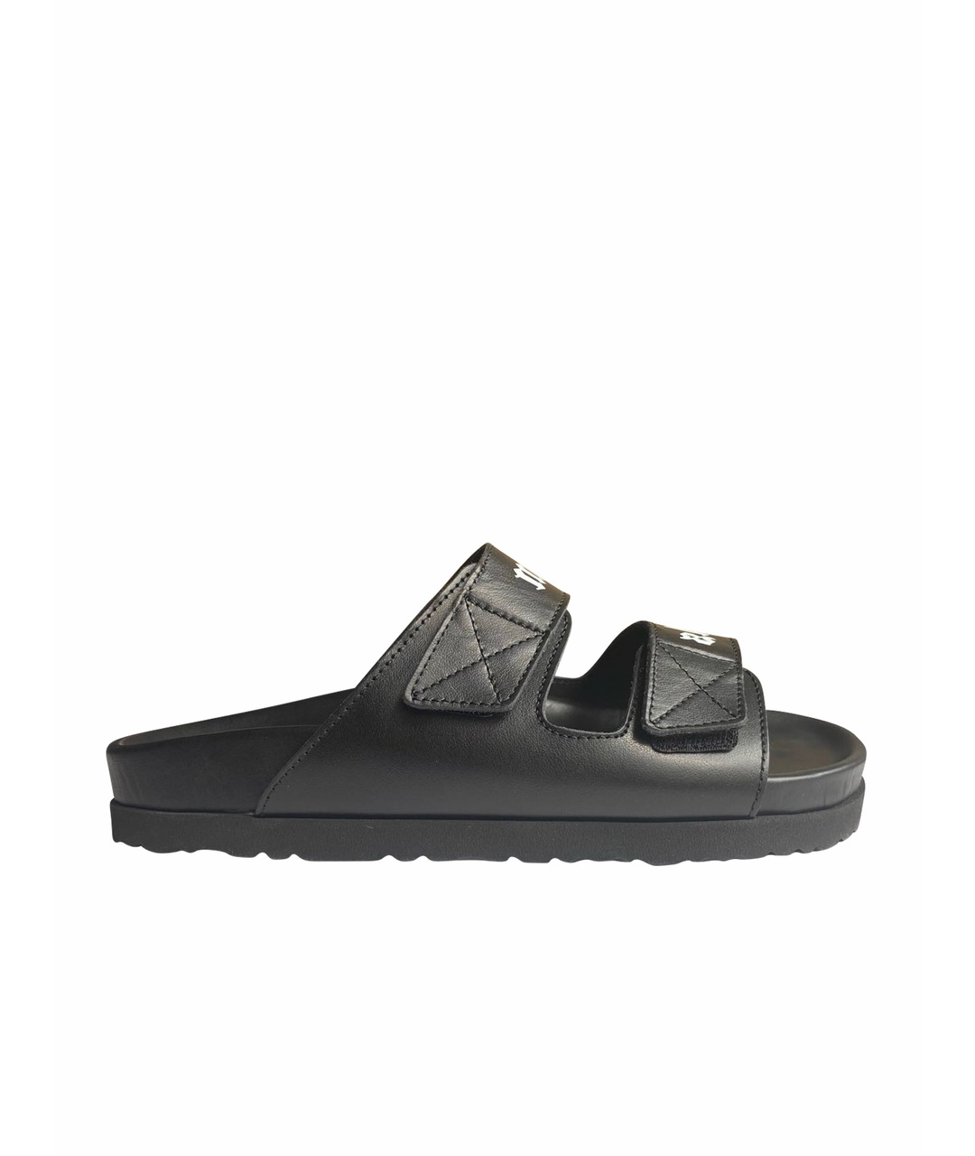 PALM ANGELS Черные кожаные шлепанцы, фото 1