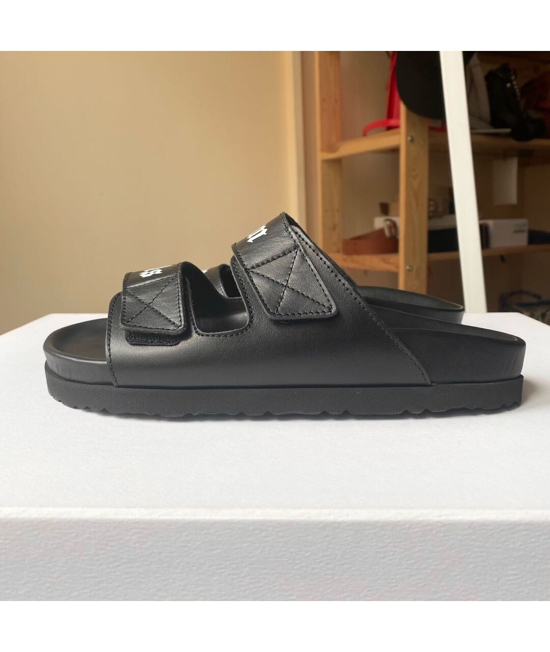 PALM ANGELS Черные кожаные шлепанцы, фото 8