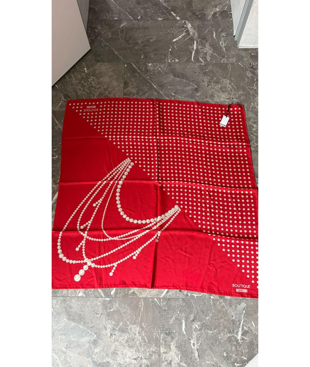 BOUTIQUE MOSCHINO Красный шелковый платок, фото 8
