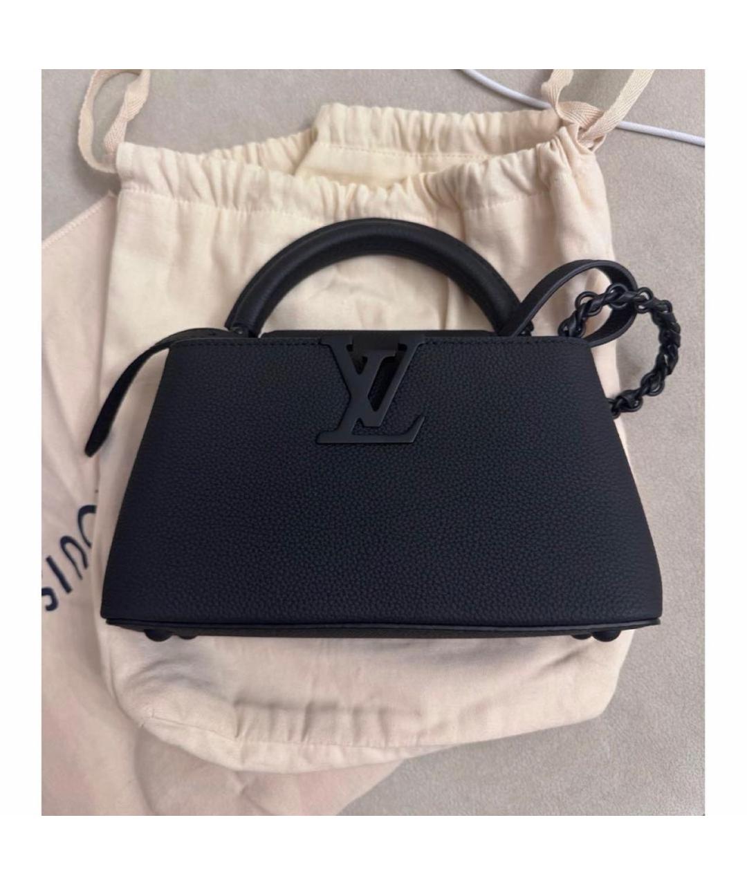 LOUIS VUITTON Черная кожаная сумка с короткими ручками, фото 2