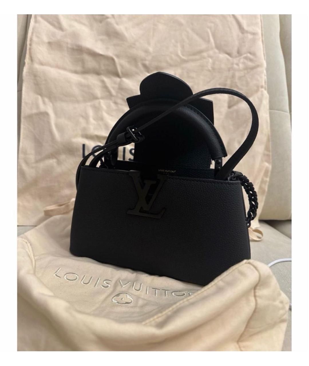 LOUIS VUITTON Черная кожаная сумка с короткими ручками, фото 4