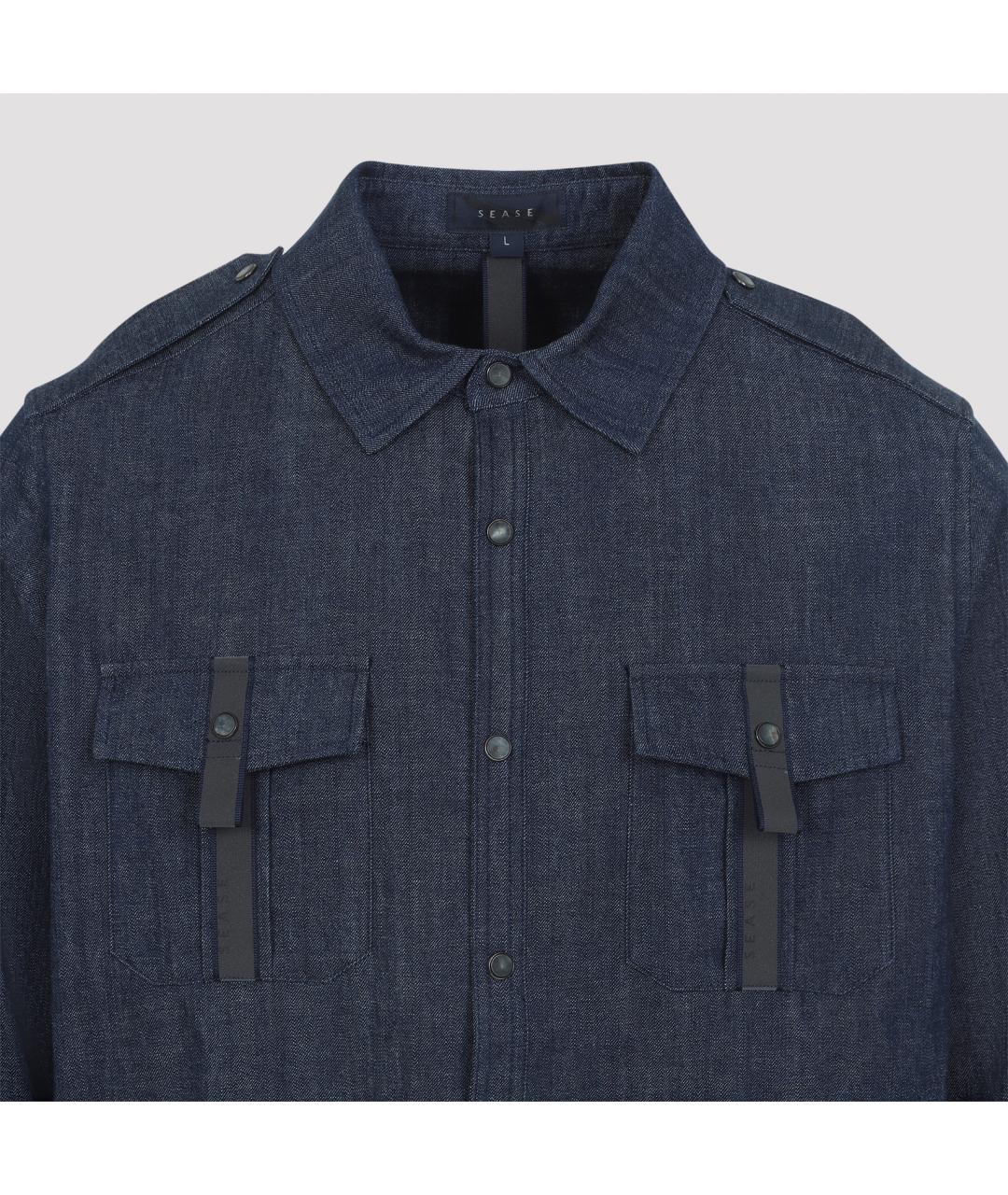 SEASE Синяя хлопковая кэжуал рубашка, фото 3