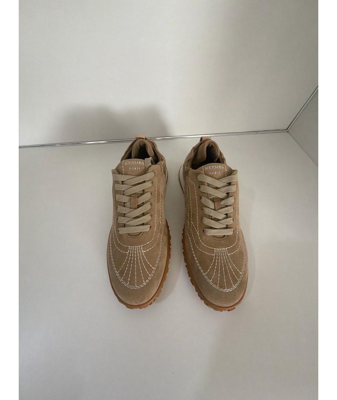 HERMES Бежевые замшевые кроссовки, фото 2