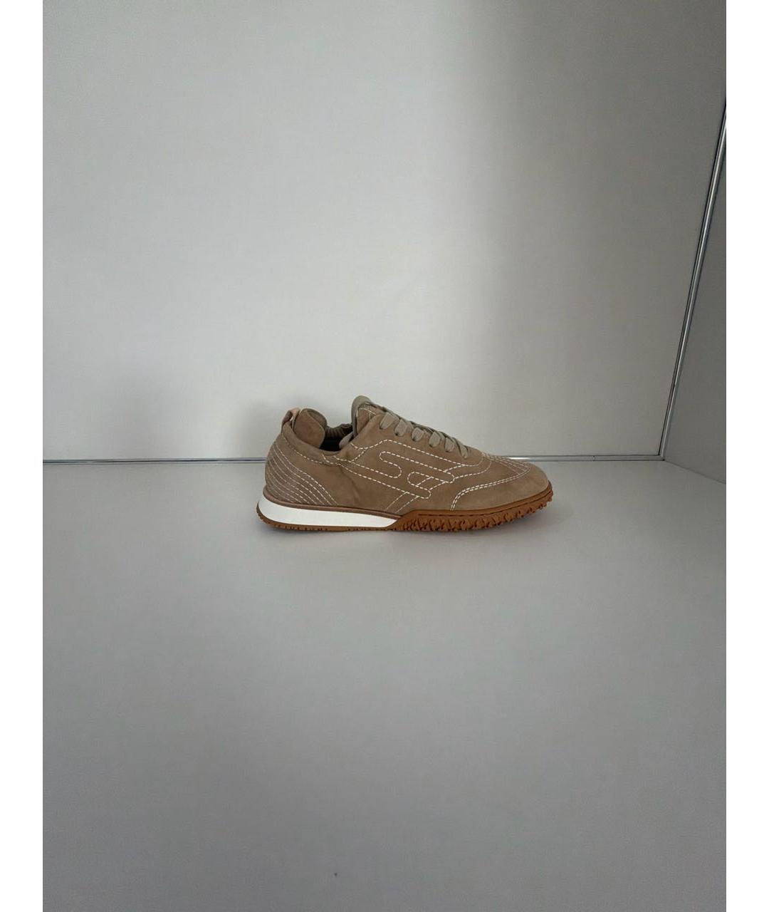 HERMES Бежевые замшевые кроссовки, фото 8